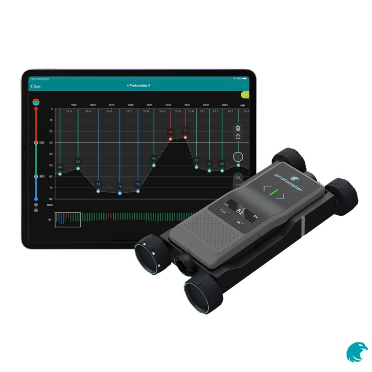 Escáner de acero en concreto Profometer PM8000 realizando detección de armaduras