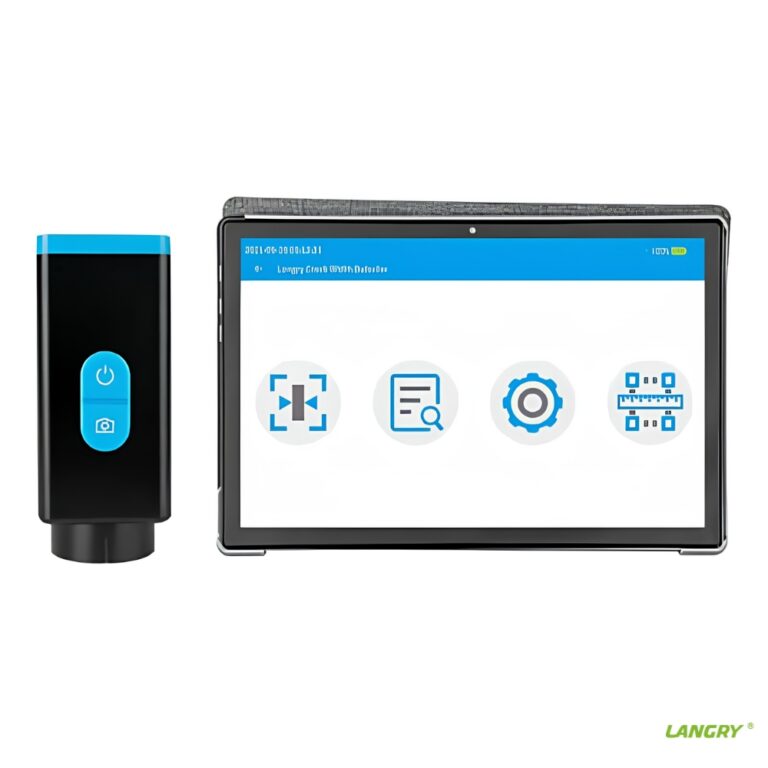 Medidor digital de grietas LR-FK202 realizando medición de fisura en concreto