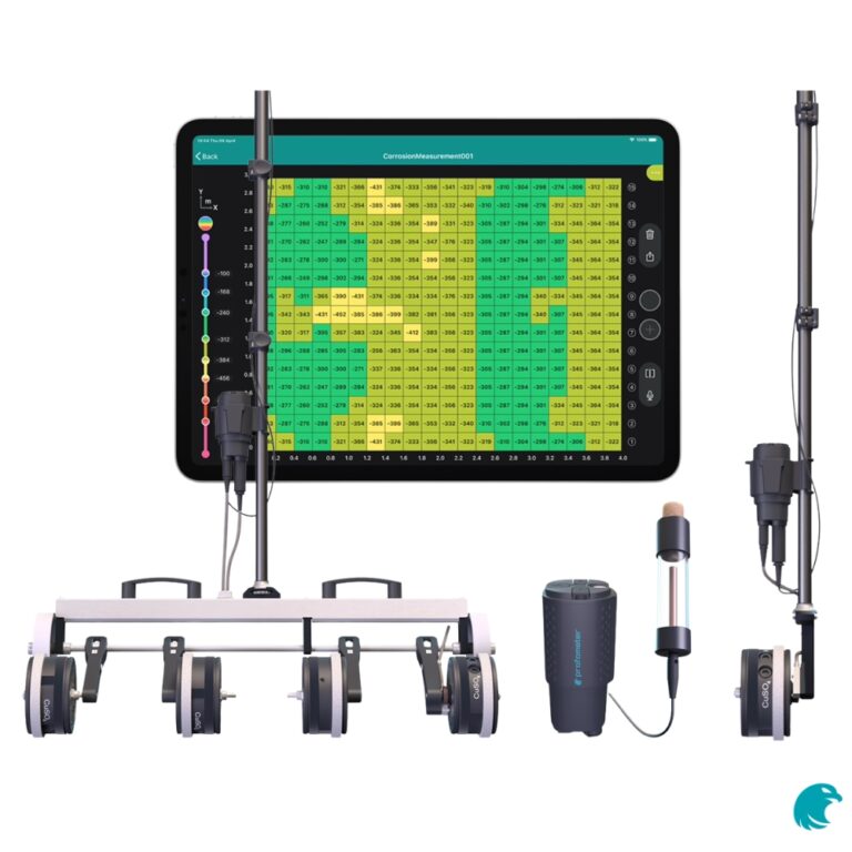 Sistema de media celda Profometer PM8500 realizando evaluación de corrosión en concreto armado