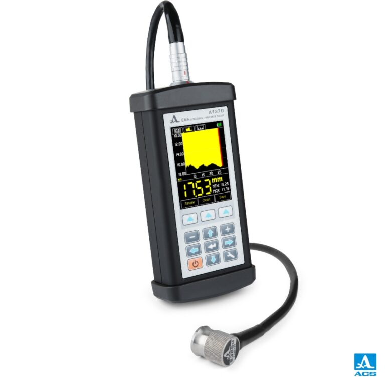 Medidor de Espesores por Ultrasonido sin Acoplante para Metales A1270 EMAT realizando inspección industrial